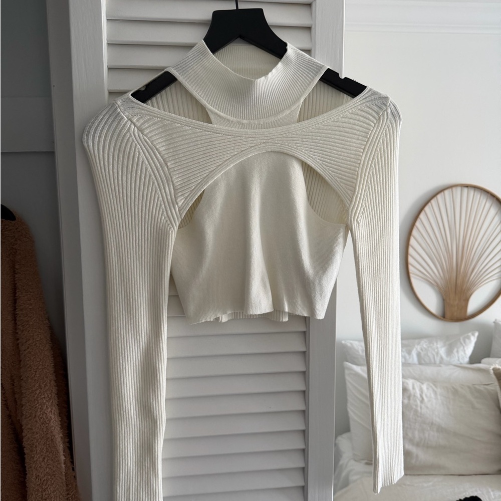 Urban Outfitters Cream cutout Ribbed Sweater
